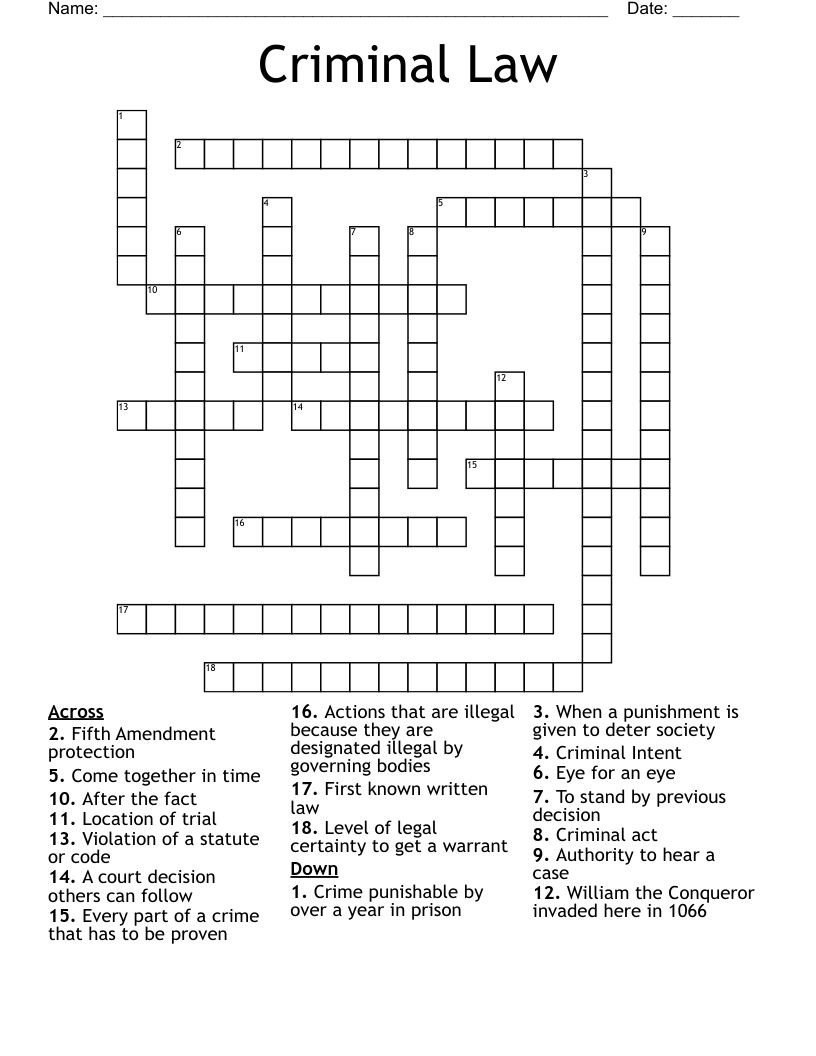 Criminal Law Crossword WordMint