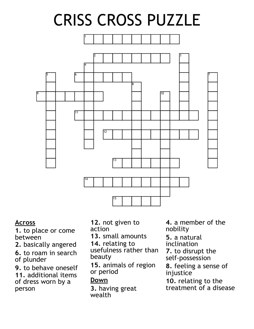criss cross crossword puzzle