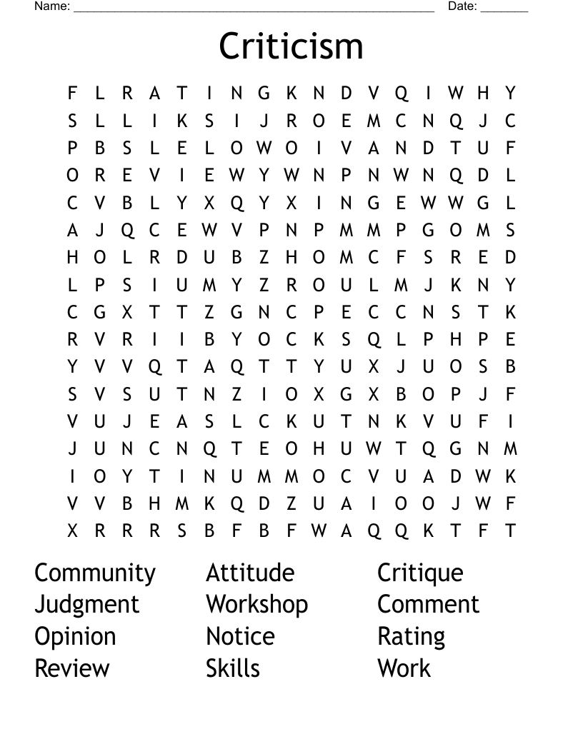 Criticism Word Search WordMint