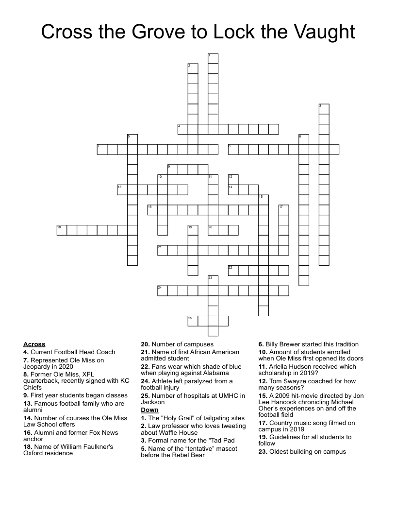 Cross The Grove To Lock The Vaught Crossword WordMint