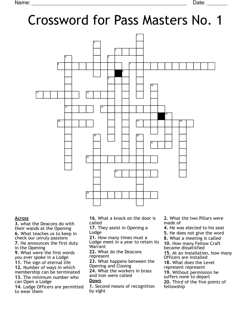 Crossword For Pass Masters No 1 WordMint