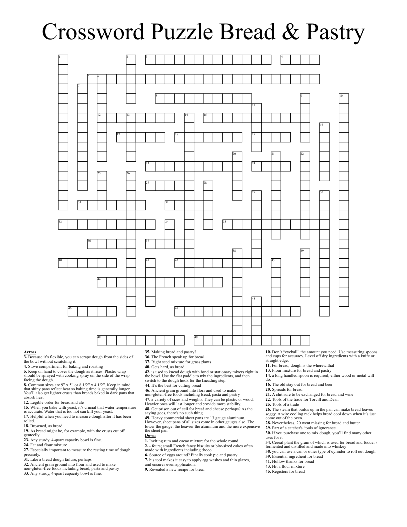 Crossword Puzzle Bread Pastry WordMint