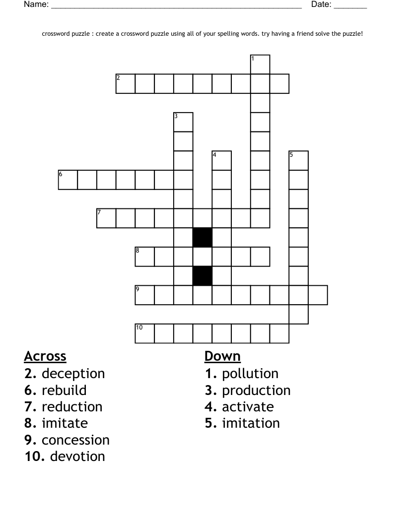 Crossword Puzzle Create A Crossword Puzzle Using All Of Your Spelling Words Try Having A Friend Solve The Puzzle WordMint Crossword Puzzle Create A Crossword Puzzle Using All Of Your Spelling Words Try Having A Friend Solve The Puzzle WordMint