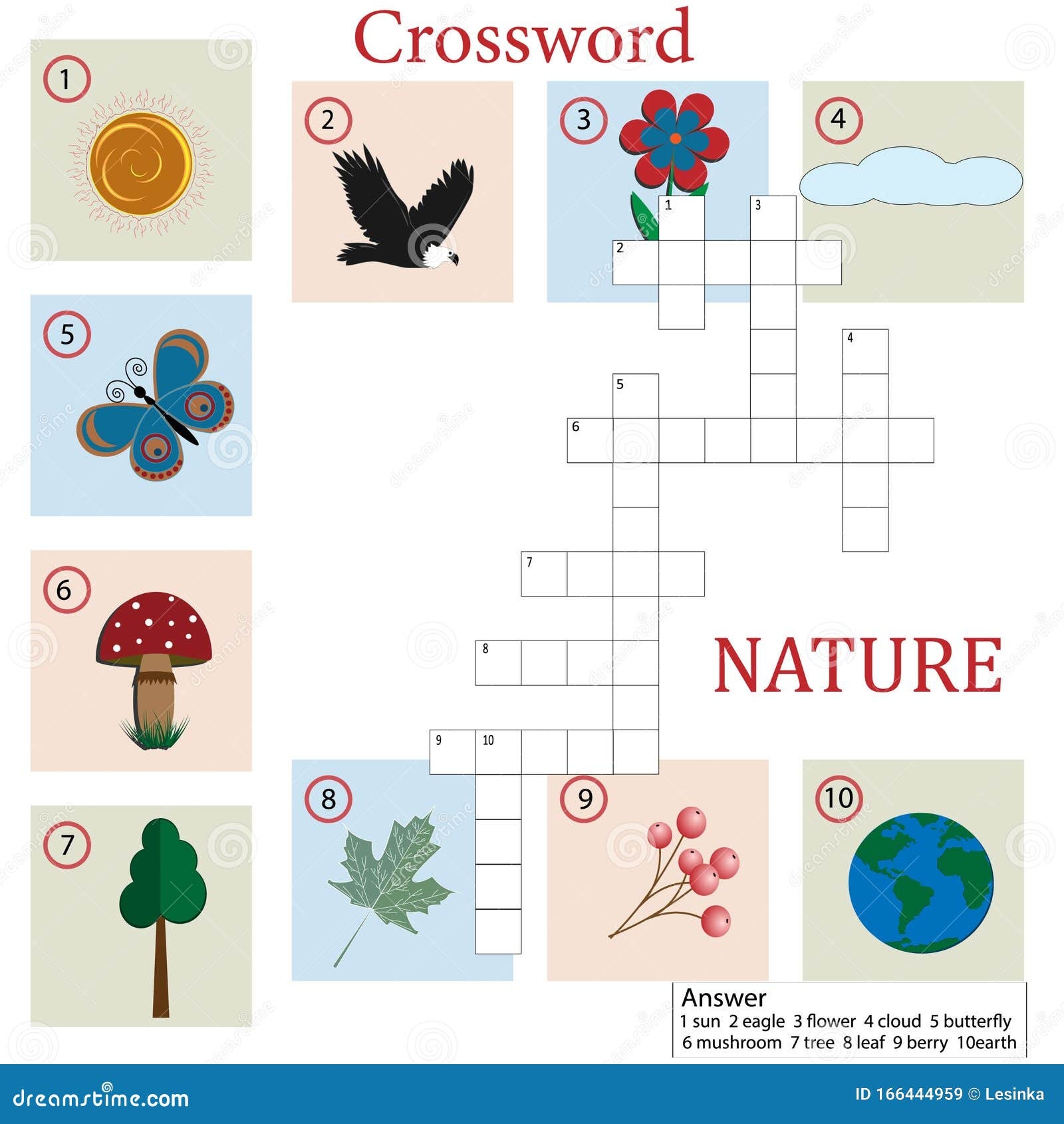Crossword puzzle for kids theme nature Stock Vector Illustration Of 