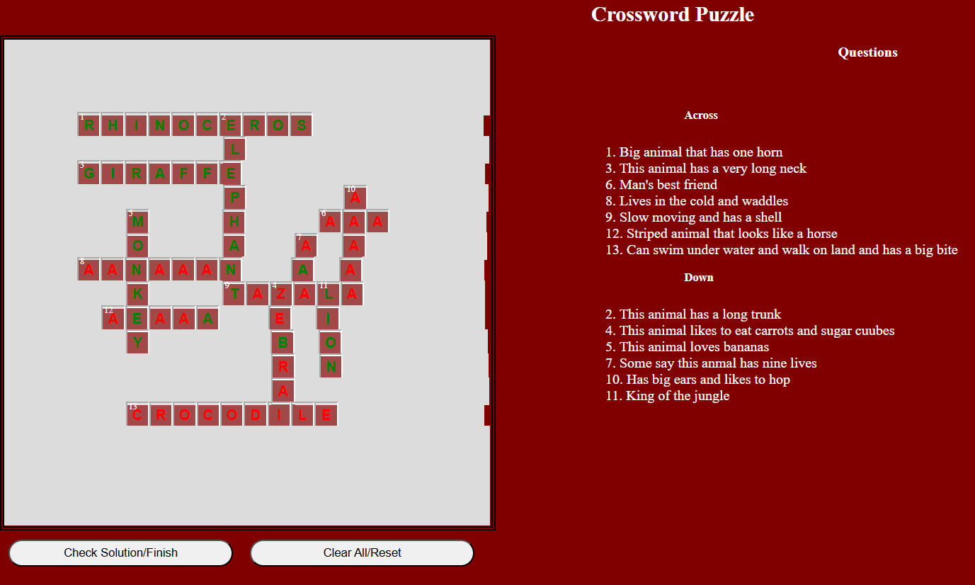 Crossword Puzzle Game Using HTML CSS In JavaScript With Source Code 