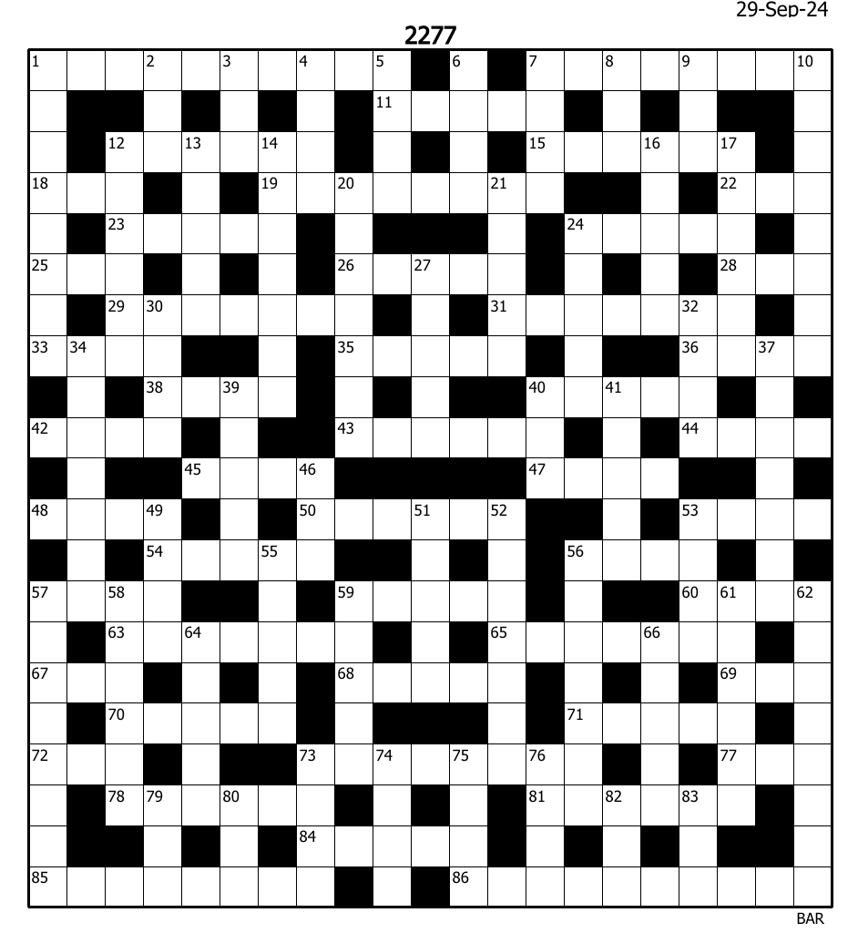 Crossword Puzzle Number 2277 Crossword Puzzle Number 2277