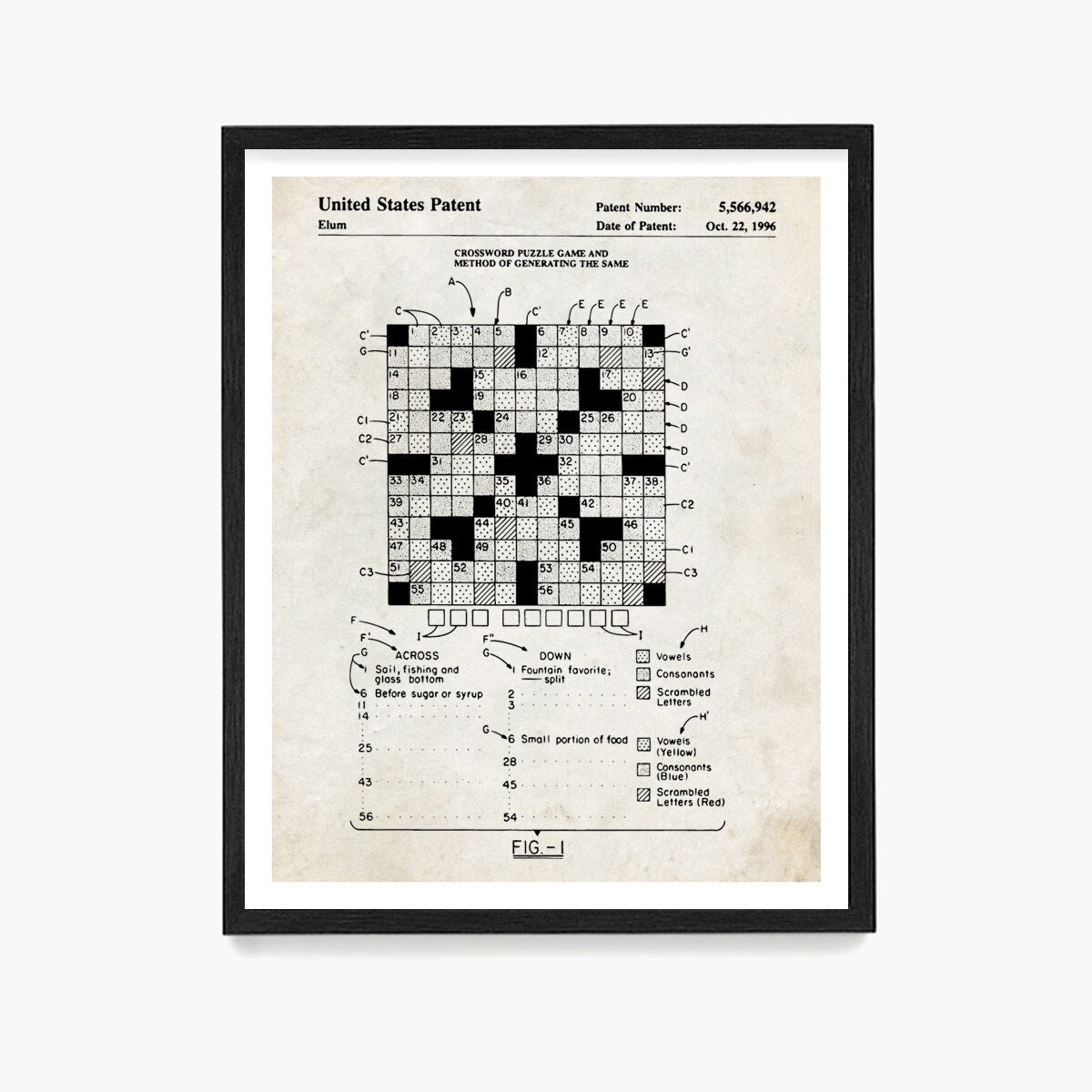 Crossword Puzzle Patent Art Print Game Room Decor Etsy