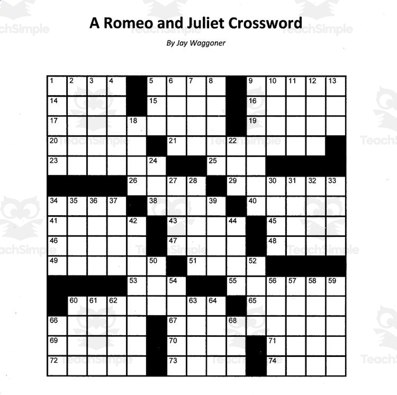 Crossword Puzzle Romeo And Juliet By Teach Simple