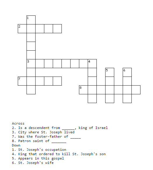 Crossword Puzzle Saint Joseph