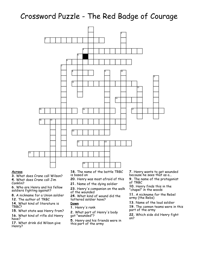 Crossword Puzzle The Red Badge Of Courage WordMint Crossword Puzzle The Red Badge Of Courage WordMint