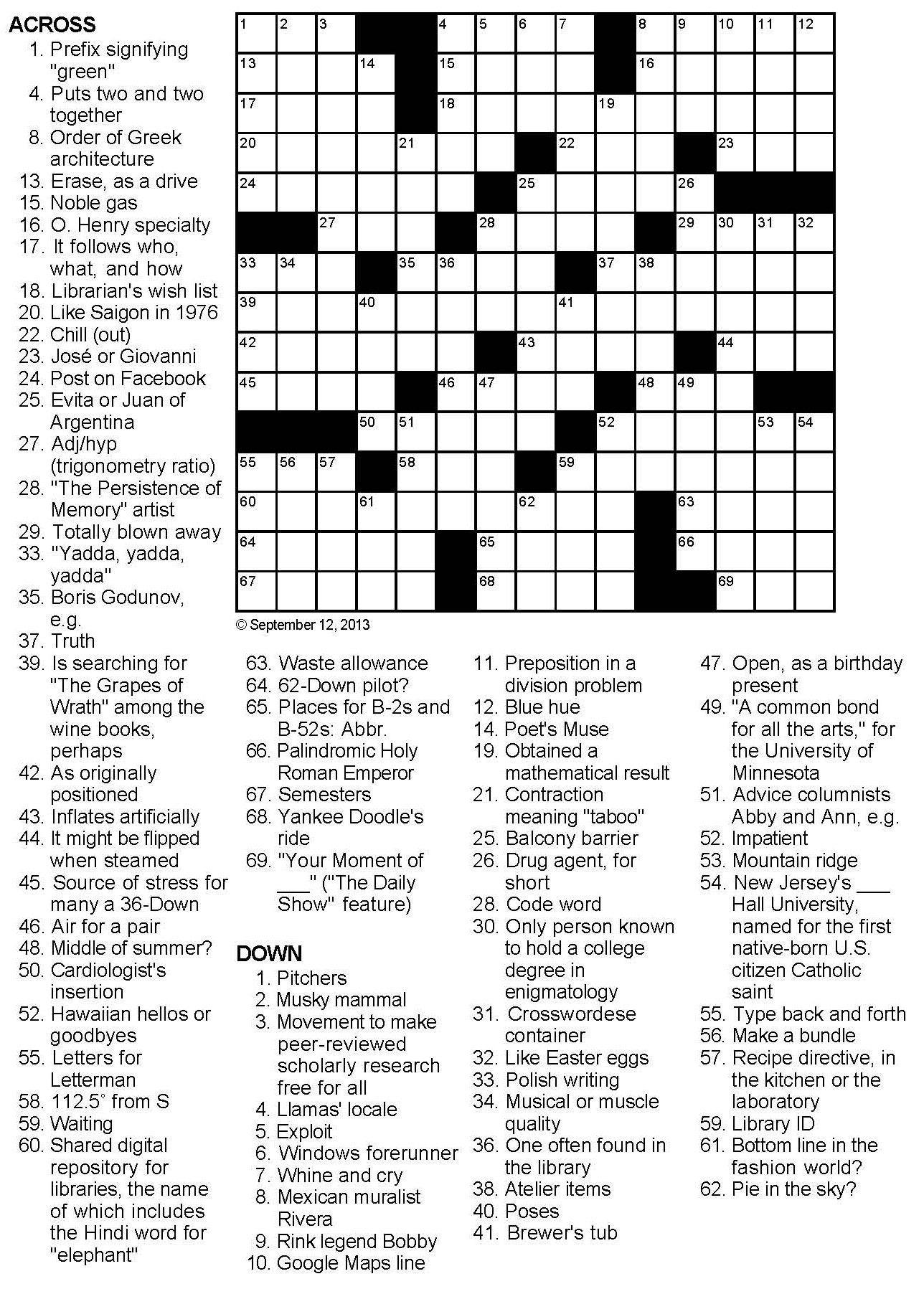 Crosswords With University Of Minnesota Libraries Friends Crosswords With University Of Minnesota Libraries Friends