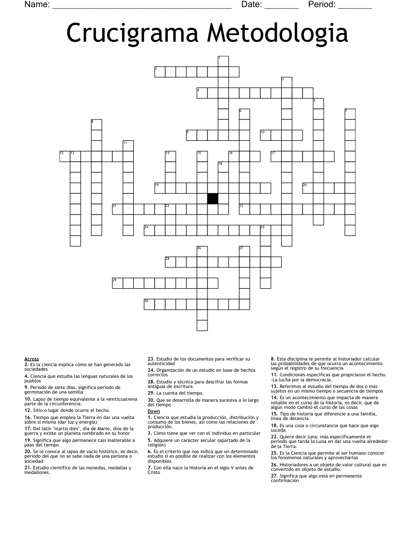 Crucigrama Metodologia Crossword WordMint