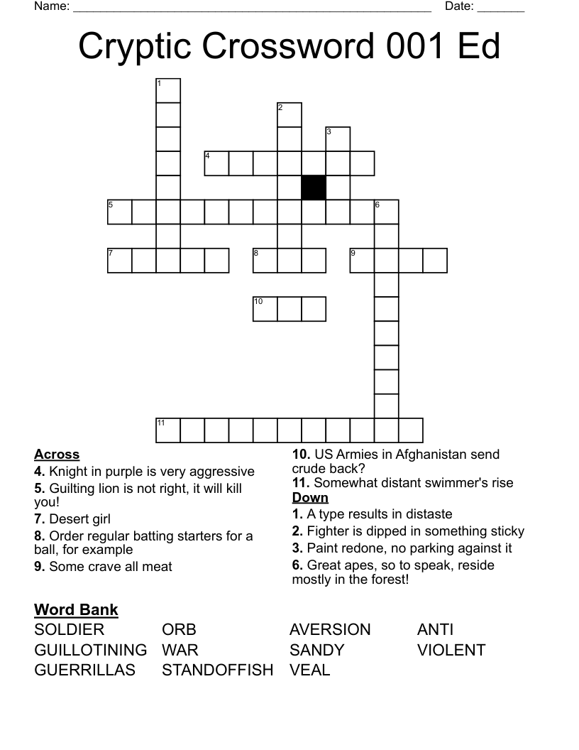 Cryptic Crossword 001 Ed WordMint
