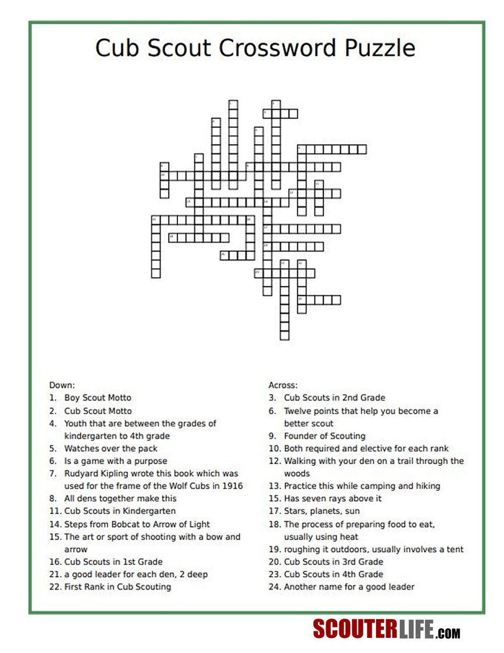 cub scout leader crossword puzzle clue