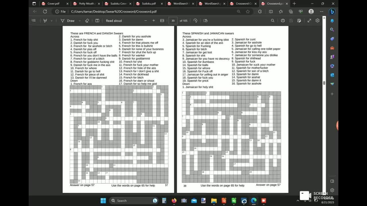 Cussing Crossword Puzzles 1500 Unique Swears Activity Book PDF Printable Etsy