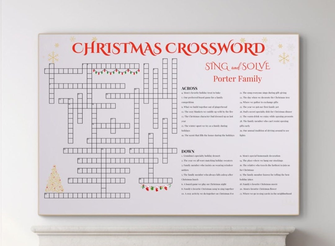 Custom Christmas Crossword Puzzle Giant Family Game digital Delivery Etsy