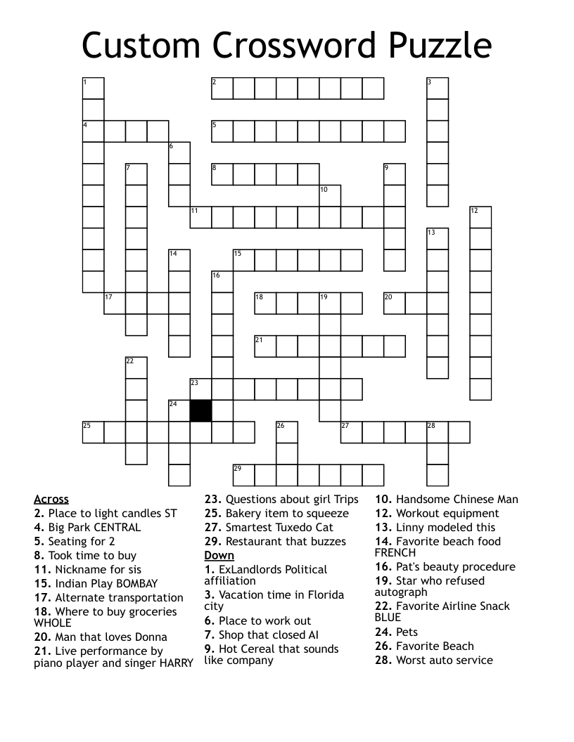 Custom Crossword Puzzle WordMint Custom Crossword Puzzle WordMint