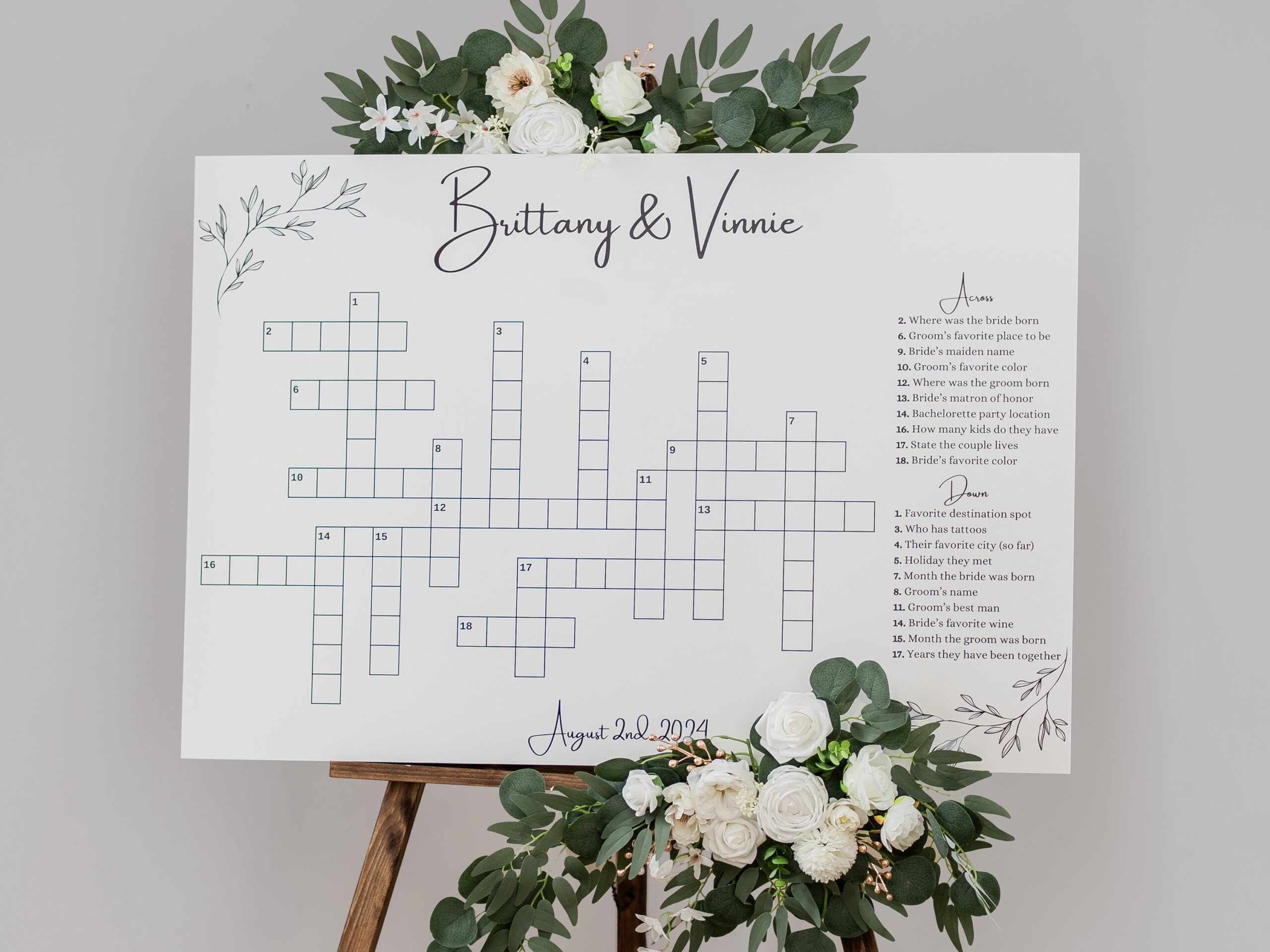 Custom Dry Erase Wedding Crossword Large Print Shipped Directly To Home Etsy