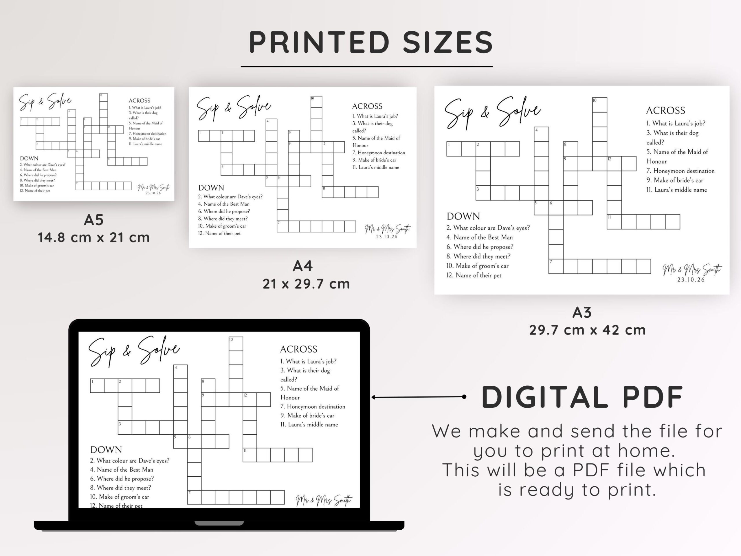Custom Wedding Crossword Puzzle Sip And Solve Game printed Or PDF Etsy