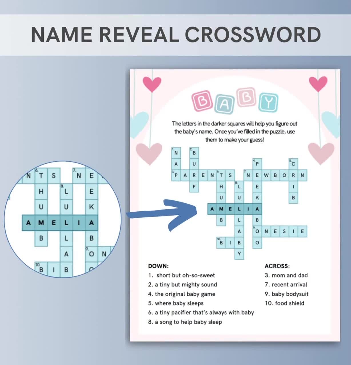 Customized Name Reveal Crossword Game Name Announcement Personalized Name Reveal Game Blue And Pink Baby Shower Games Etsy Customized Name Reveal Crossword Game Name Announcement Personalized Name Reveal Game Blue And Pink Baby Shower Games Etsy