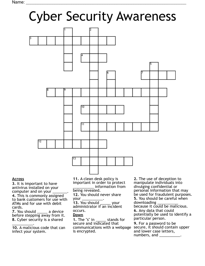 Cyber Security Awareness Crossword WordMint