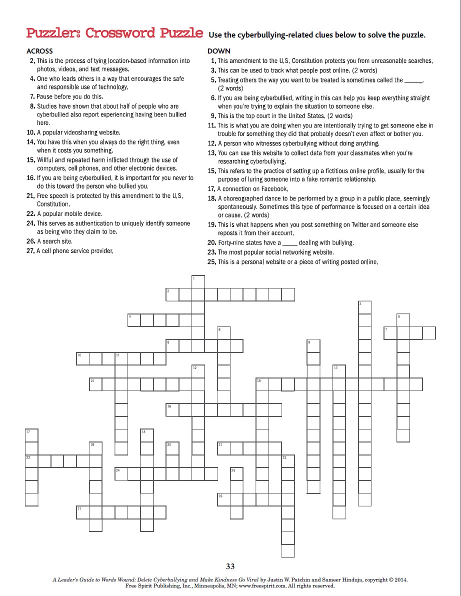 Cyberbullying Activity Crossword Puzzle