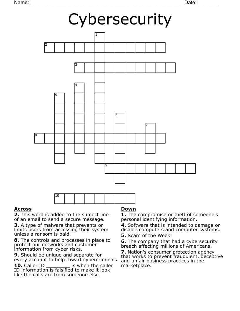 Cybersecurity Crossword WordMint Cybersecurity Crossword WordMint