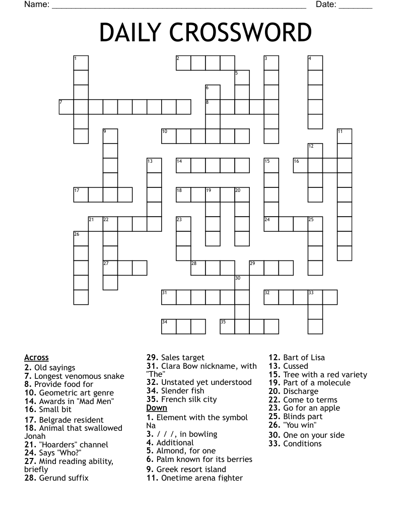 DAILY CROSSWORD WordMint DAILY CROSSWORD WordMint