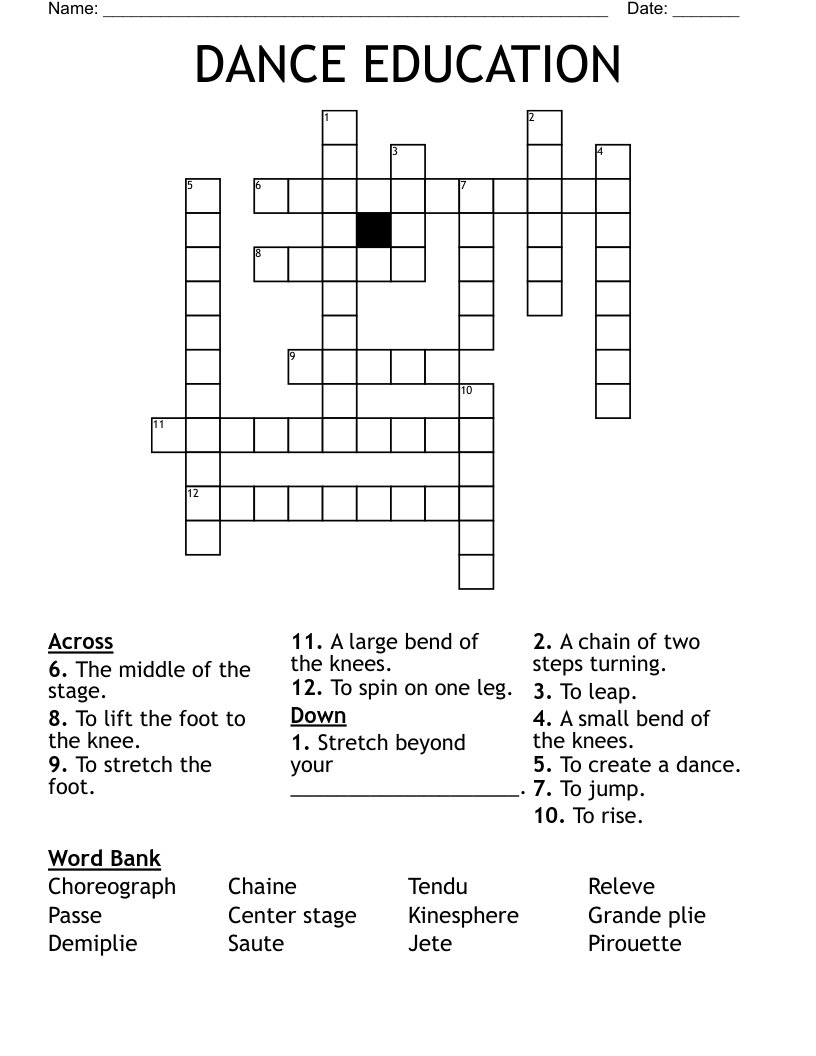 DANCE EDUCATION Crossword WordMint DANCE EDUCATION Crossword WordMint