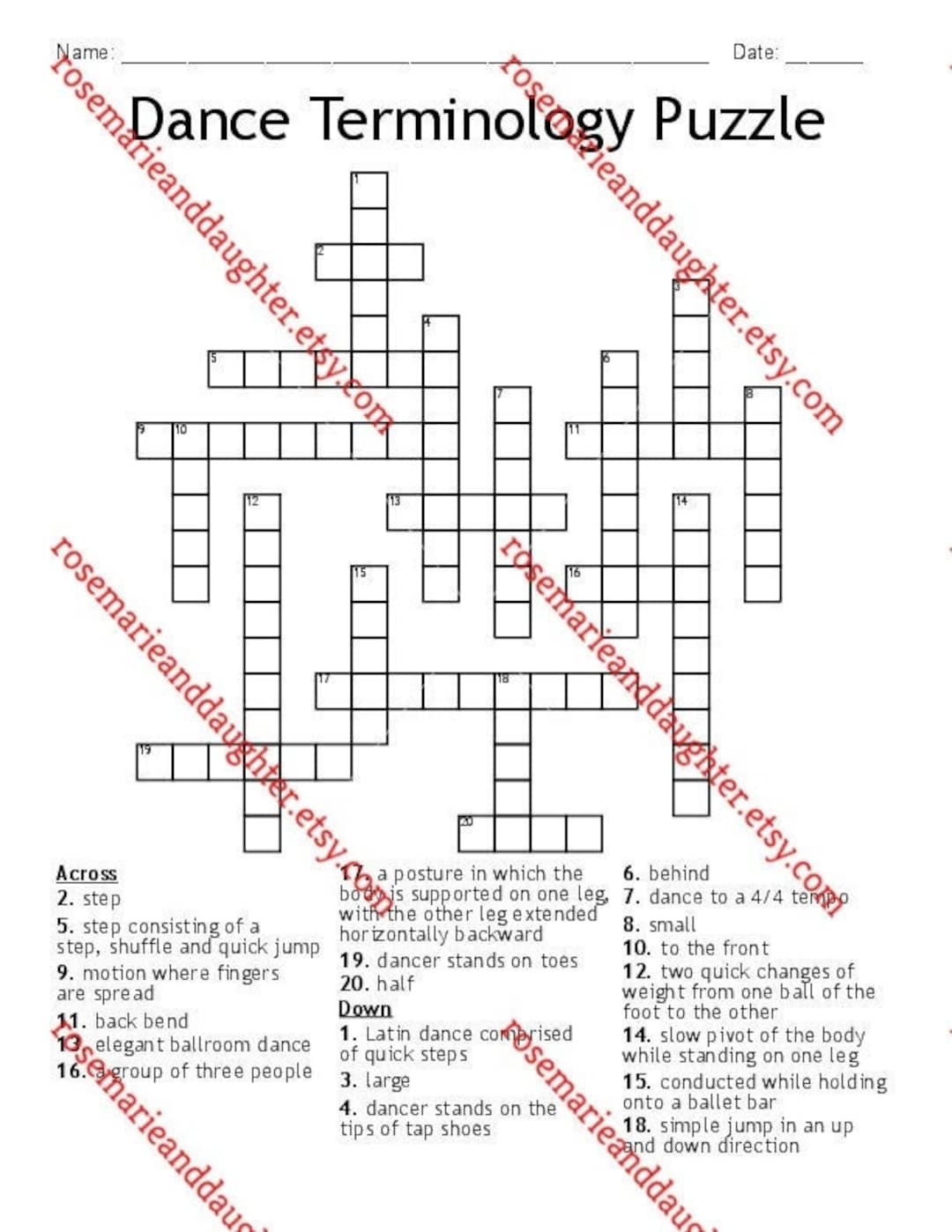 Dance Terminology Puzzle A Fun Crossword Puzzle With Answer Key Etsy Dance Terminology Puzzle A Fun Crossword Puzzle With Answer Key Etsy