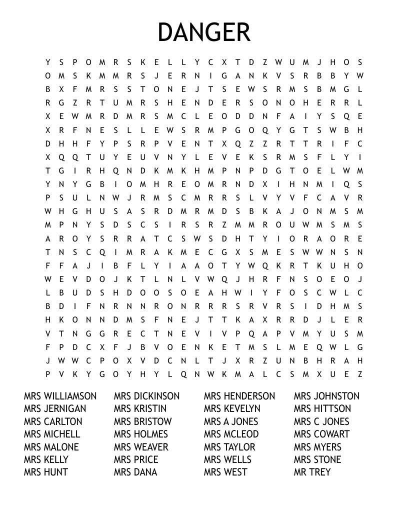 DANGER Word Search WordMint