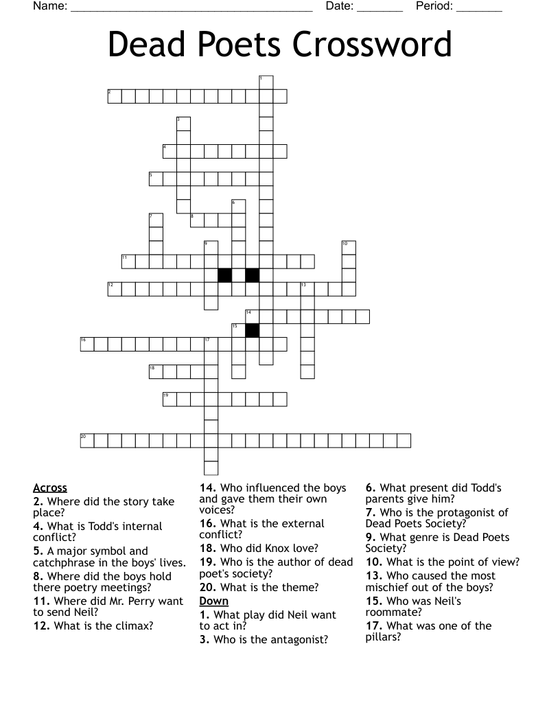 Dead Poets Crossword WordMint Dead Poets Crossword WordMint
