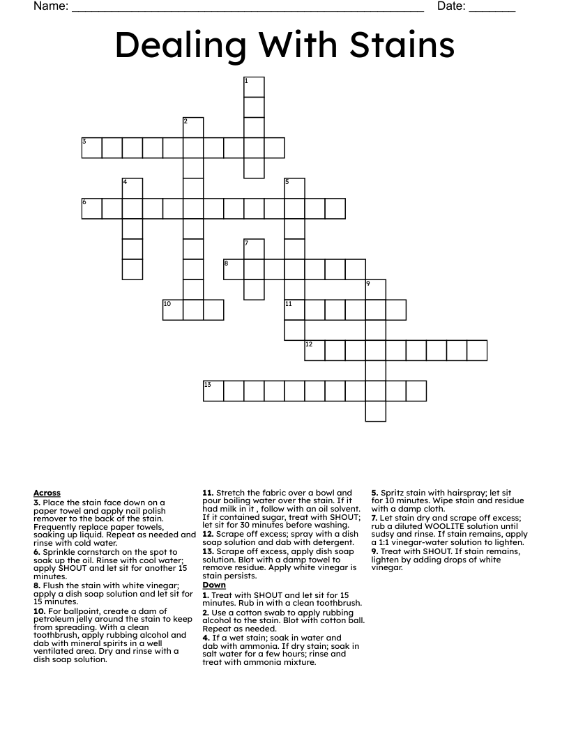 Dealing With Stains Crossword WordMint