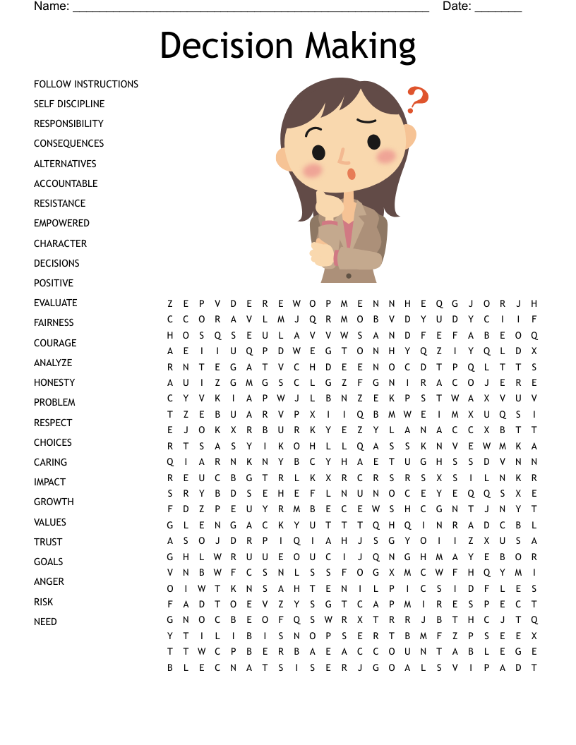Decision Making Crossword Puzzle WordMint