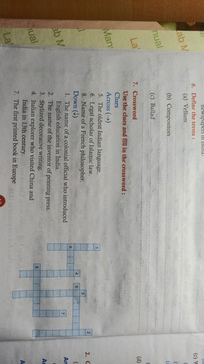 Define The Terms a Vellum b Compositors c Ballad Crossword Use T 