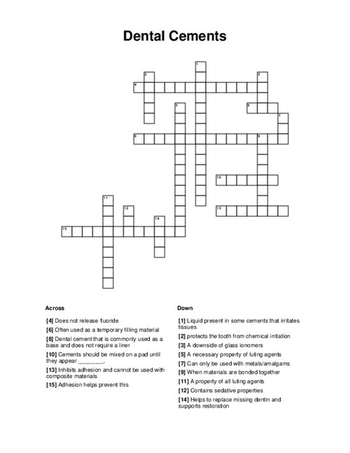 dental filling crossword puzzle