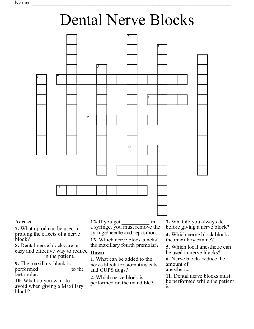 Dental Nerve Blocks Crossword WordMint