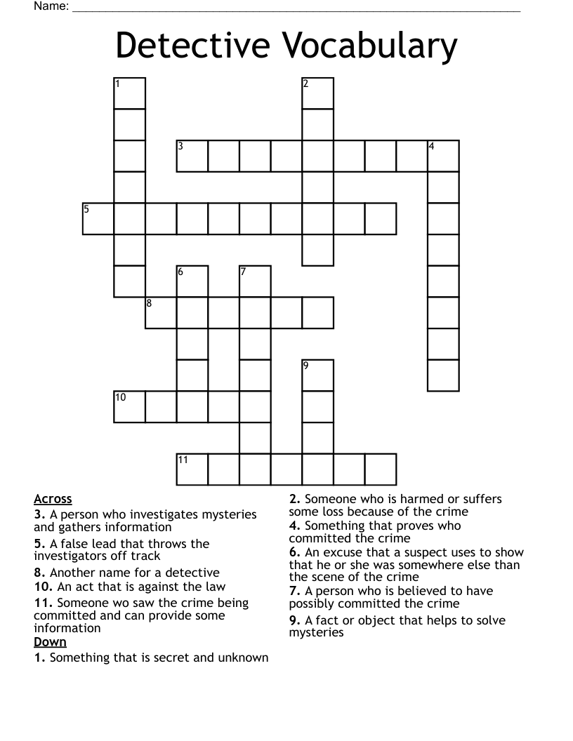Detective Vocabulary Crossword WordMint