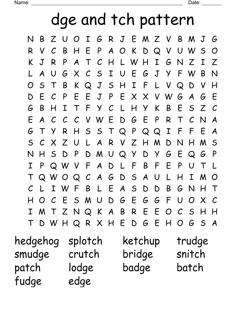 Dge And Tch Pattern Word Search WordMint