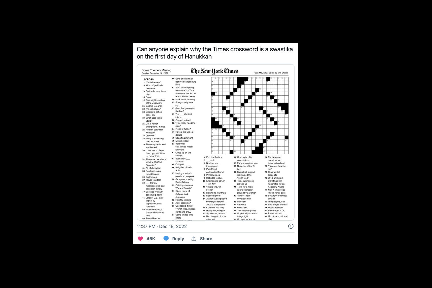 Did The New York Times Publish A swastika shaped Crossword Puzzle Black Dot Research