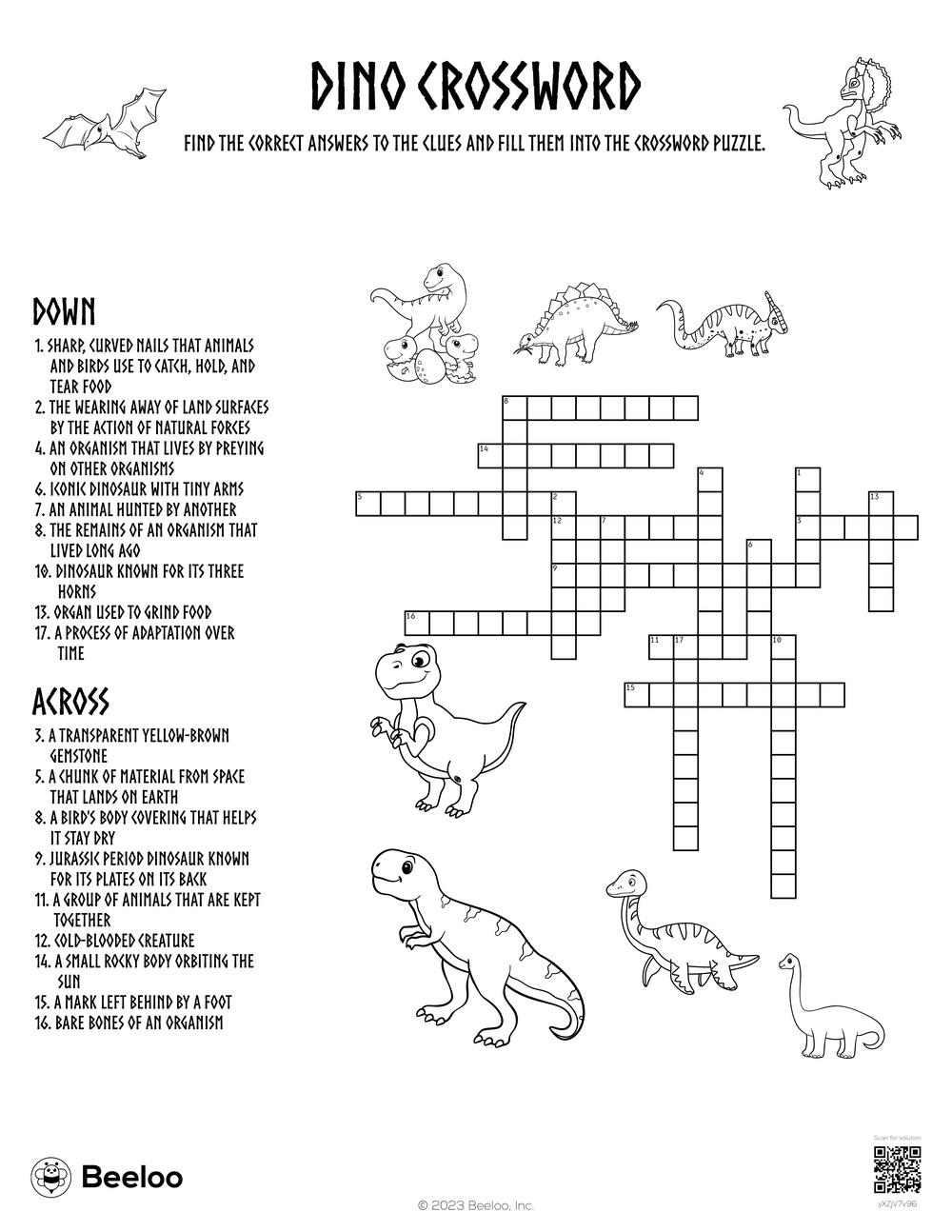 Dino Crossword Beeloo Printable Crafts And Activities For Kids
