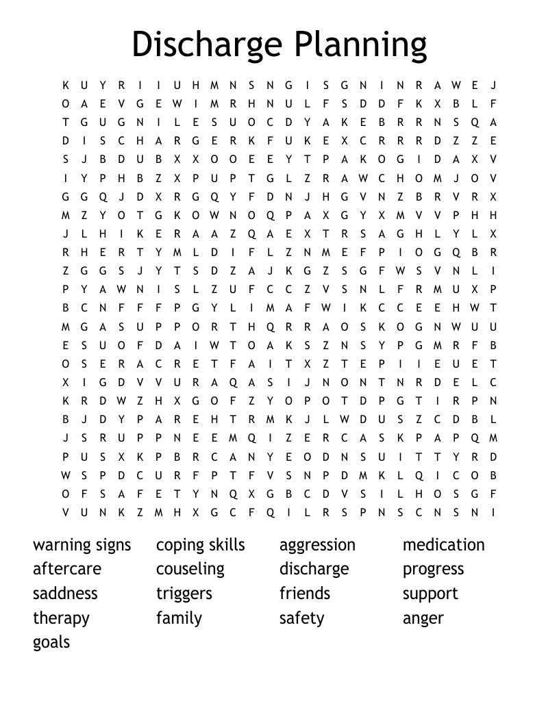 Discharge Planning Word Search WordMint