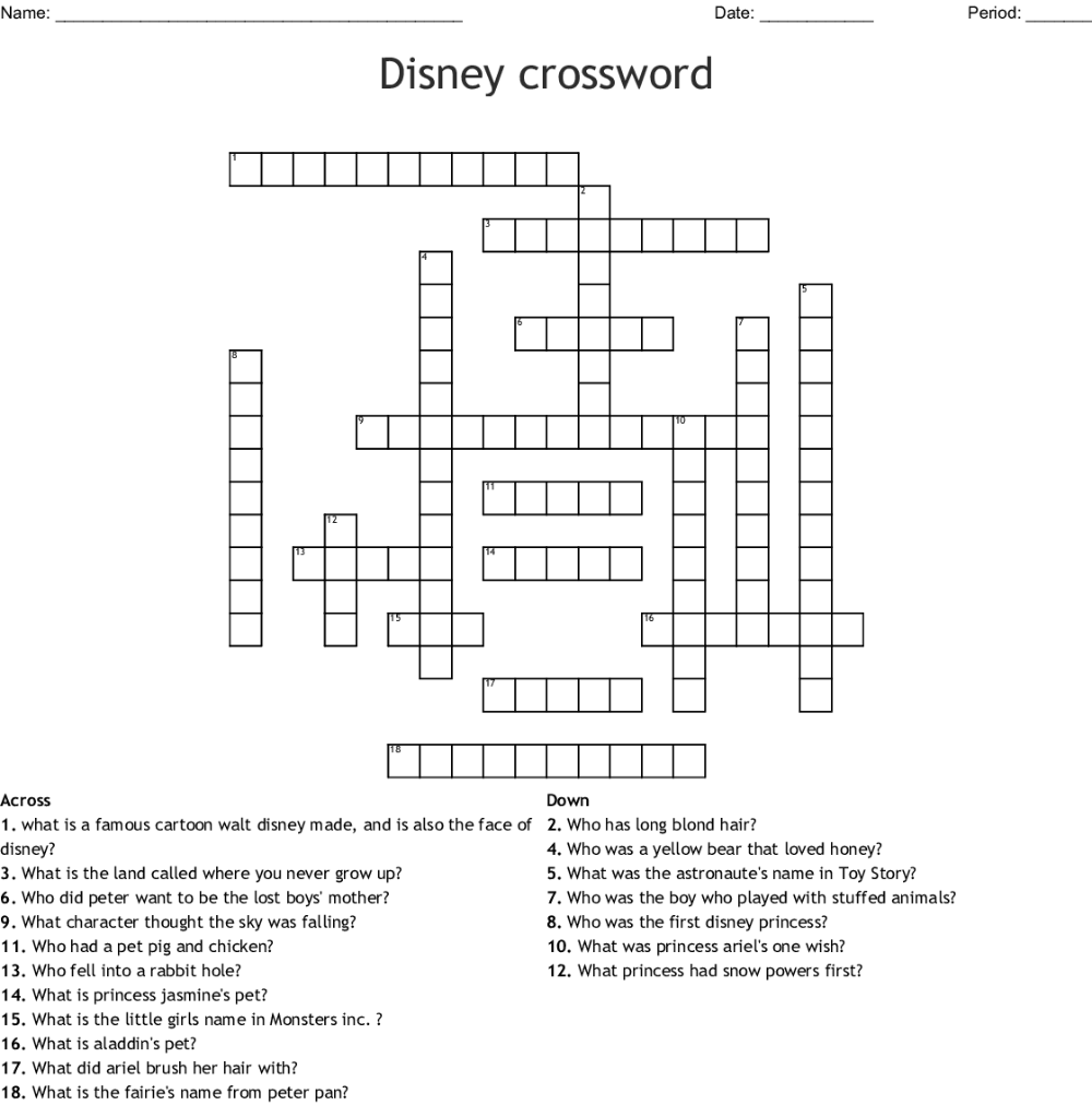 disney crossword puzzle