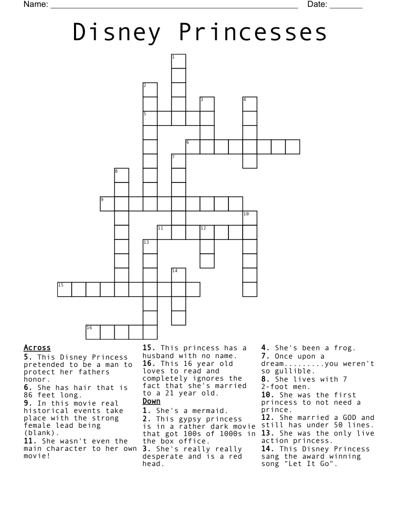 Disney Crossword Puzzles Printable Easy Crossword Puzzles