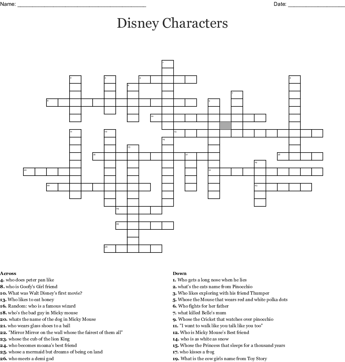 Disney Crossword Puzzles Printable For Adults Emma Crossword Puzzles