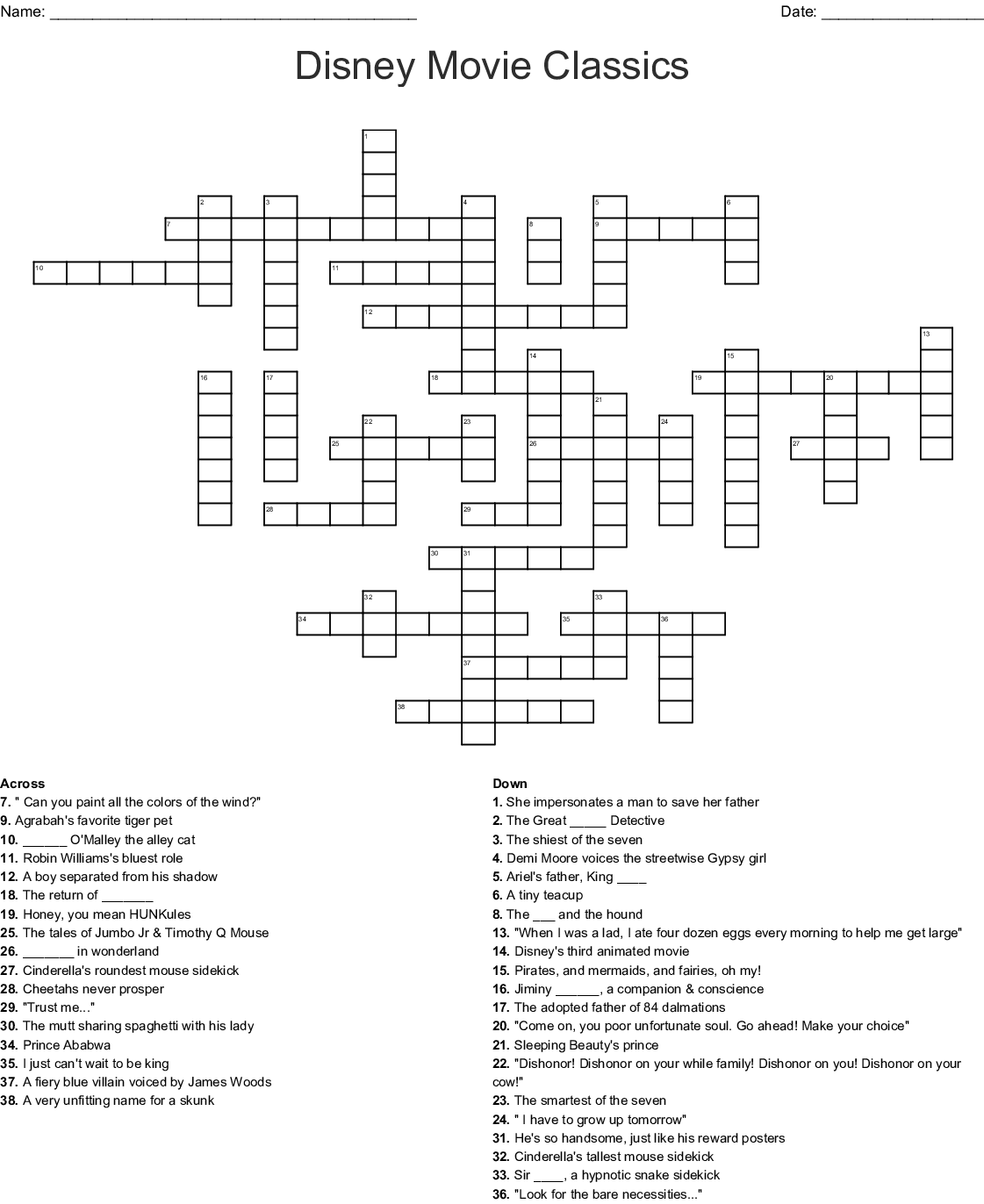 Disney Crossword Puzzles Printable For Adults Emma Crossword Puzzles
