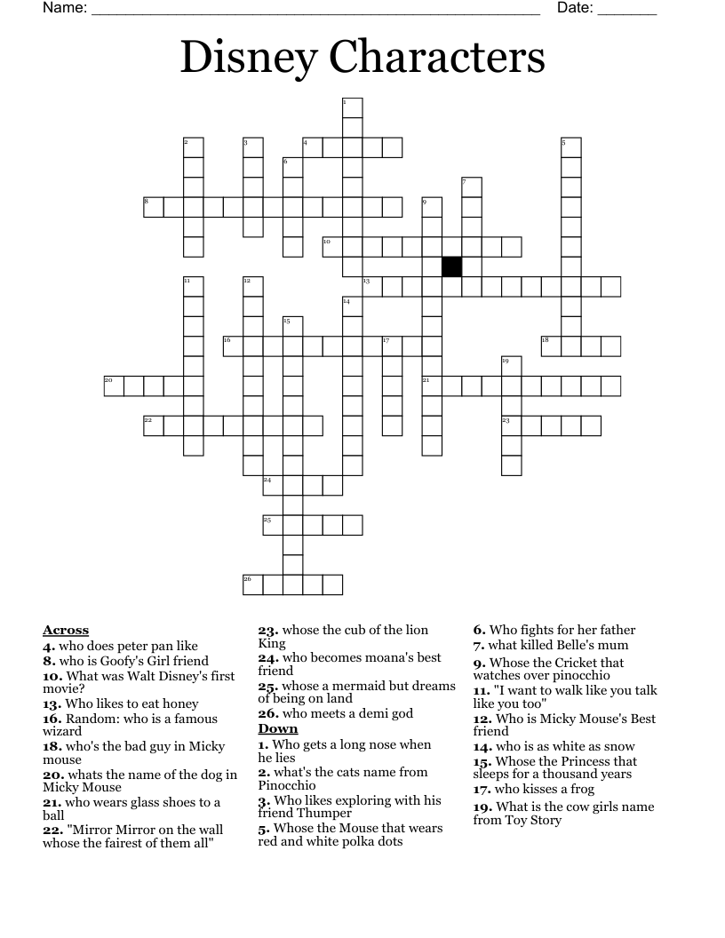disney crossword puzzles