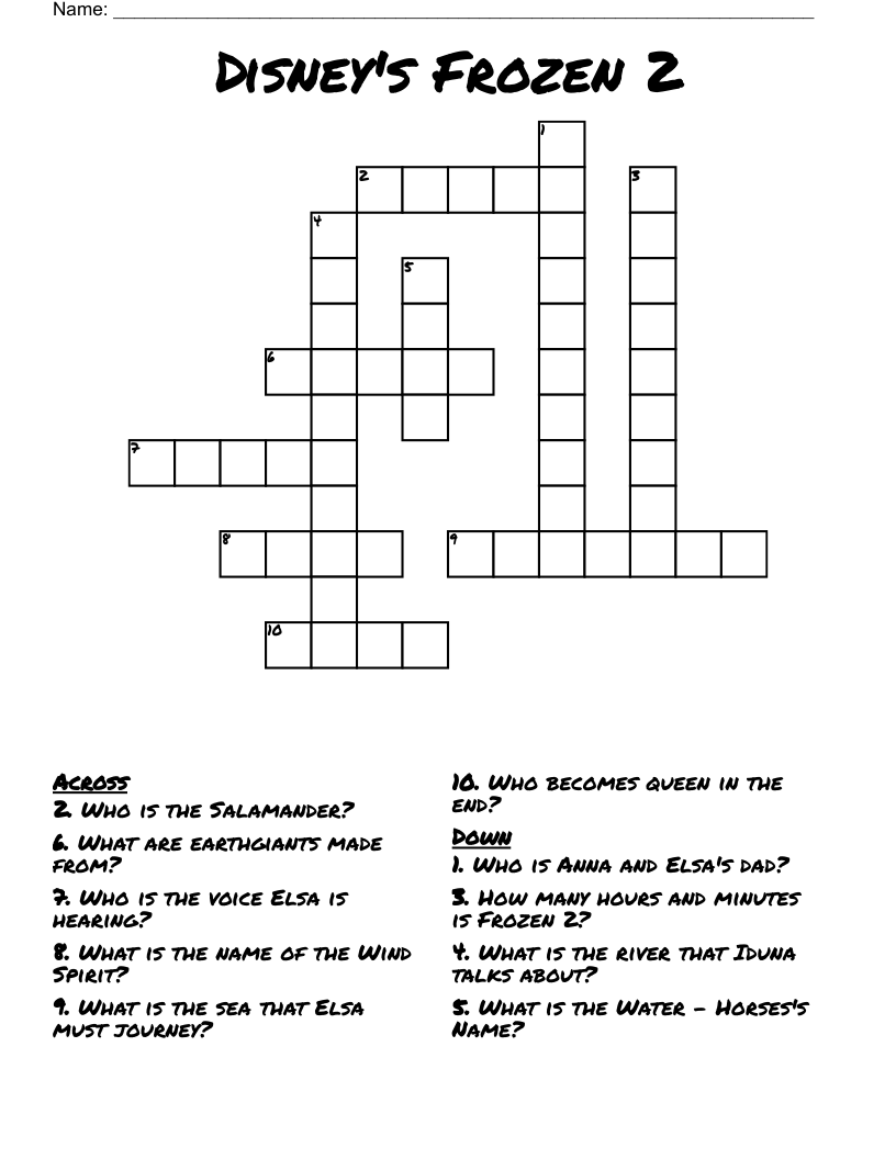Disney s Frozen 2 Crossword WordMint