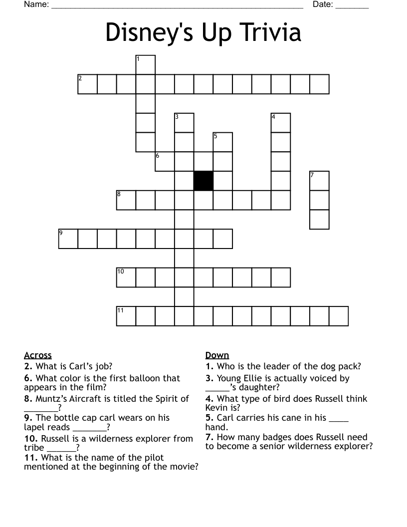 Disney s Up Trivia Crossword WordMint