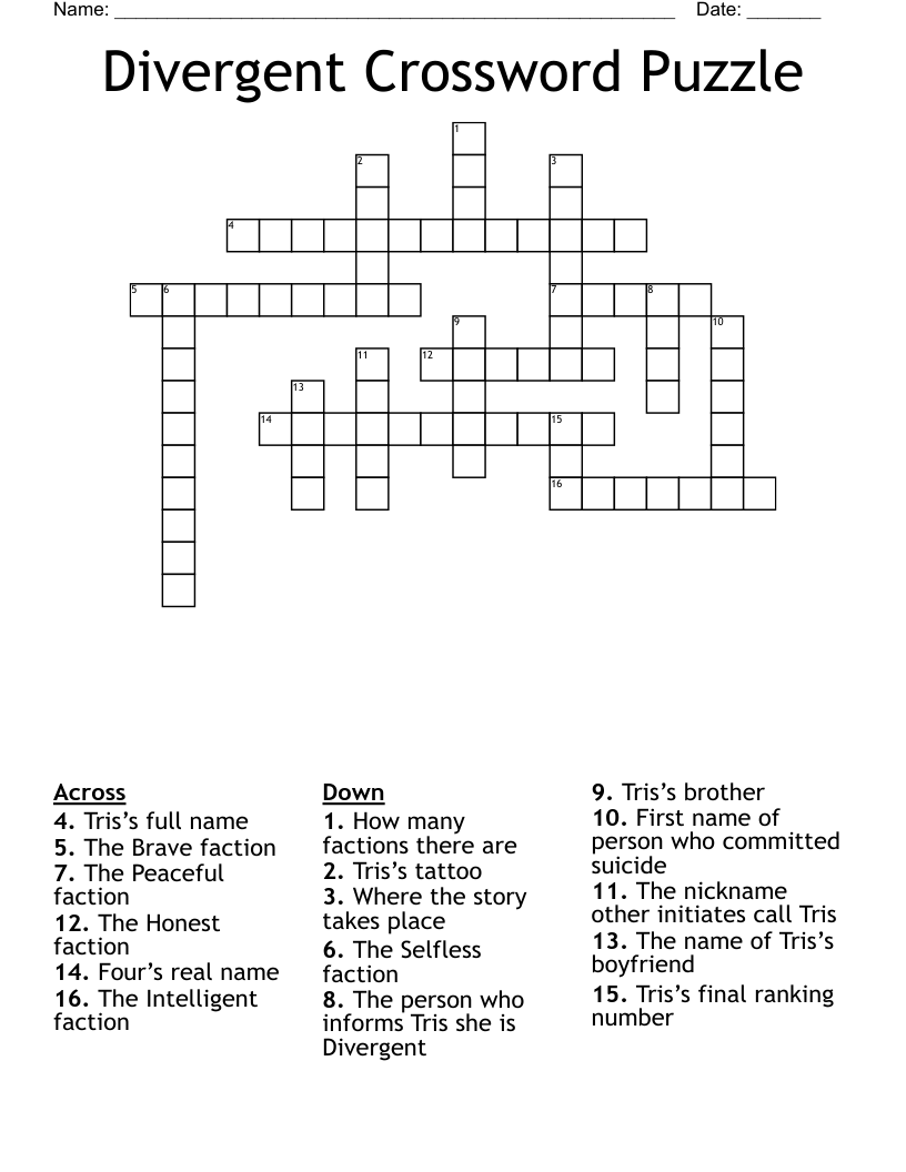Divergent Crossword Puzzle WordMint